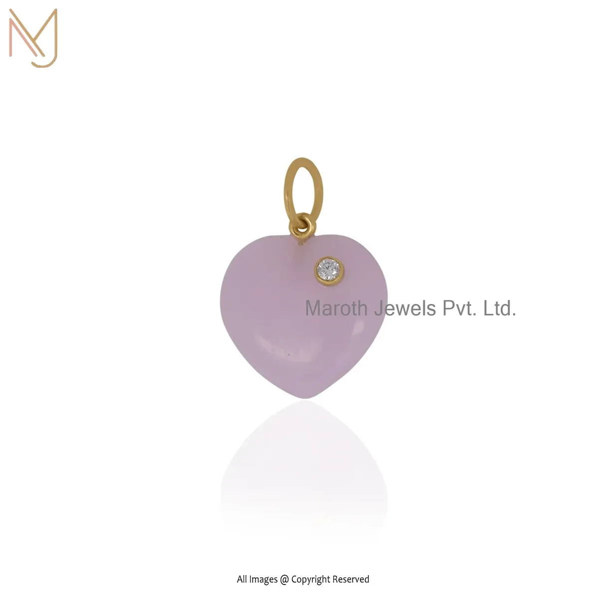 14K Yellow Gold Cubic Zircon & Pink Opal Gemstone Heart Pendant Manufacturer