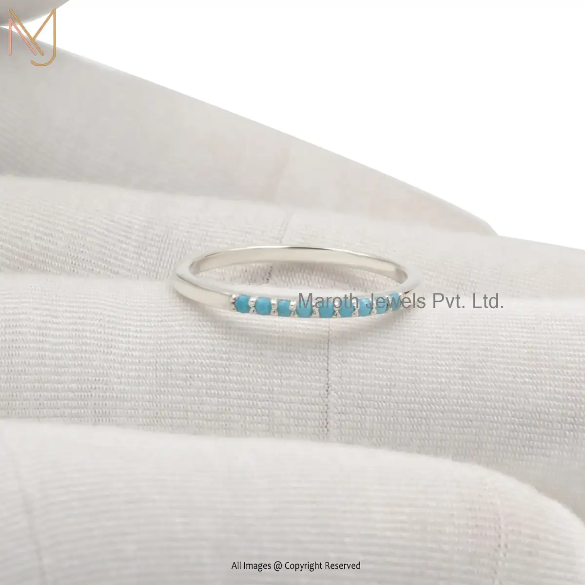 925 Silver White Gold Plated Turquoise Gemstone Band Ring Manufacturer