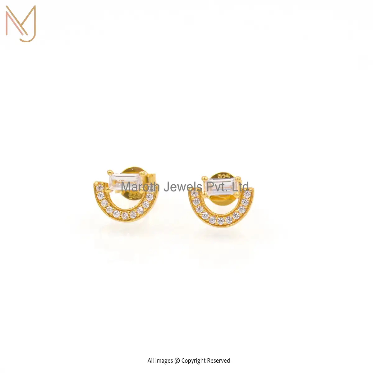 925 Silver Yellow Gold Cubic Zircon Mickey Mouse Earrings