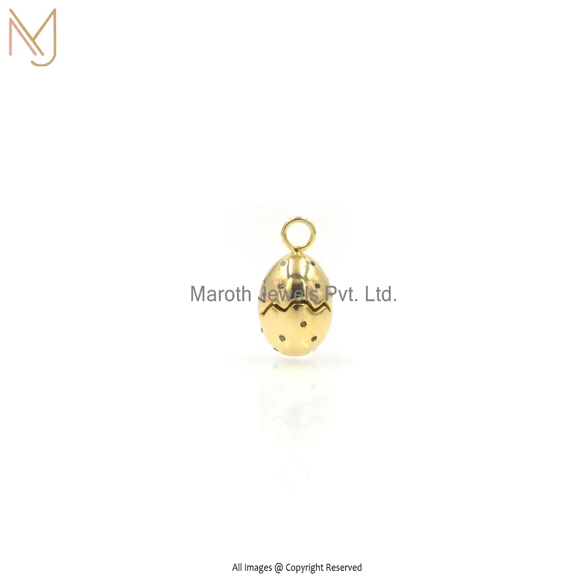 14K Yellow Gold Black Diamond Egg Pendant Jewelry Supplier