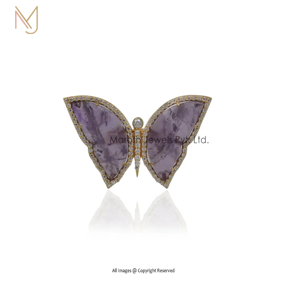 14K Yellow Gold Amethyst And Moissanite Butterfly Ring Manufacturer