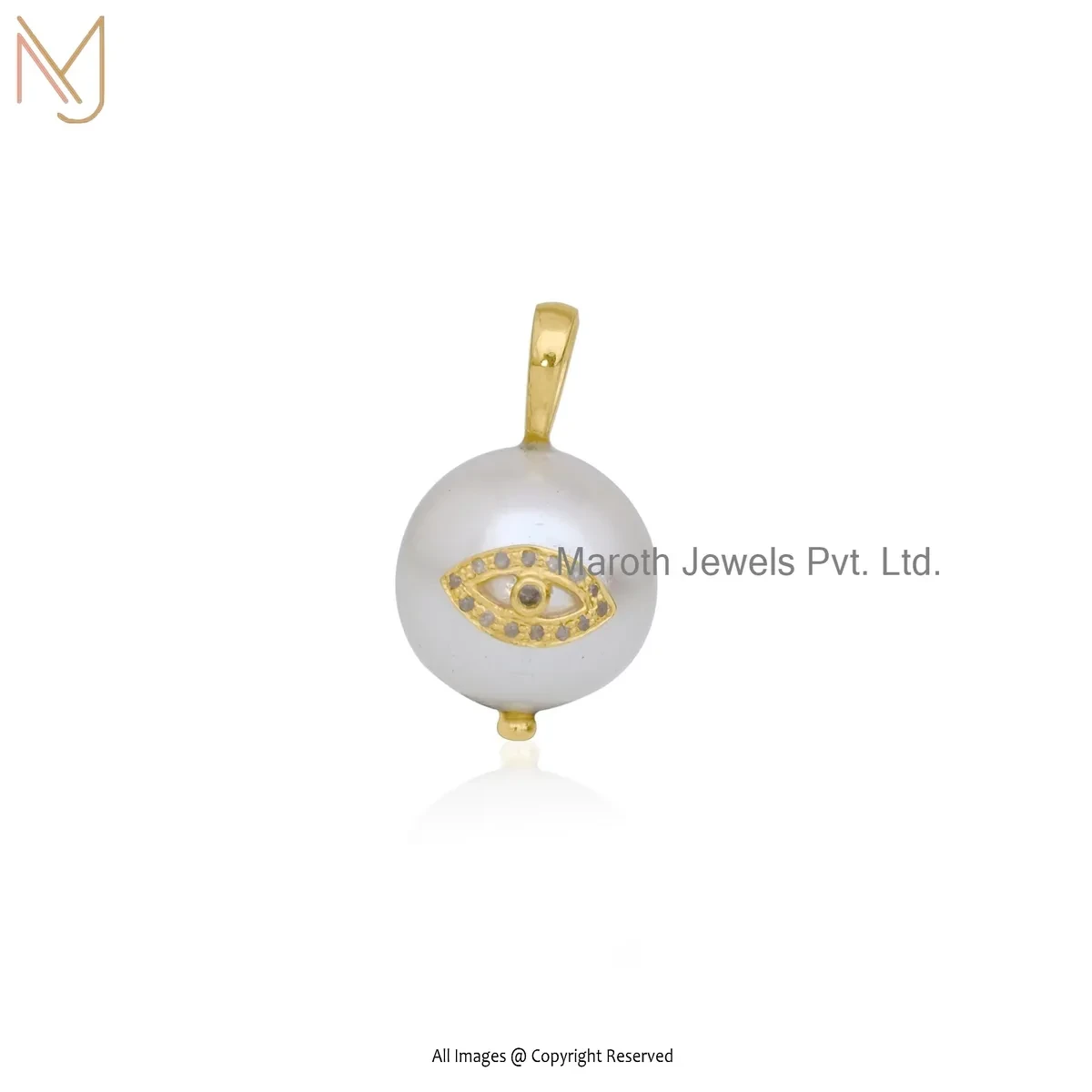 14K Yellow Gold Diamond And Pearl & Cubic Zircon Ball Evil Eye Pendant Jewelry USA