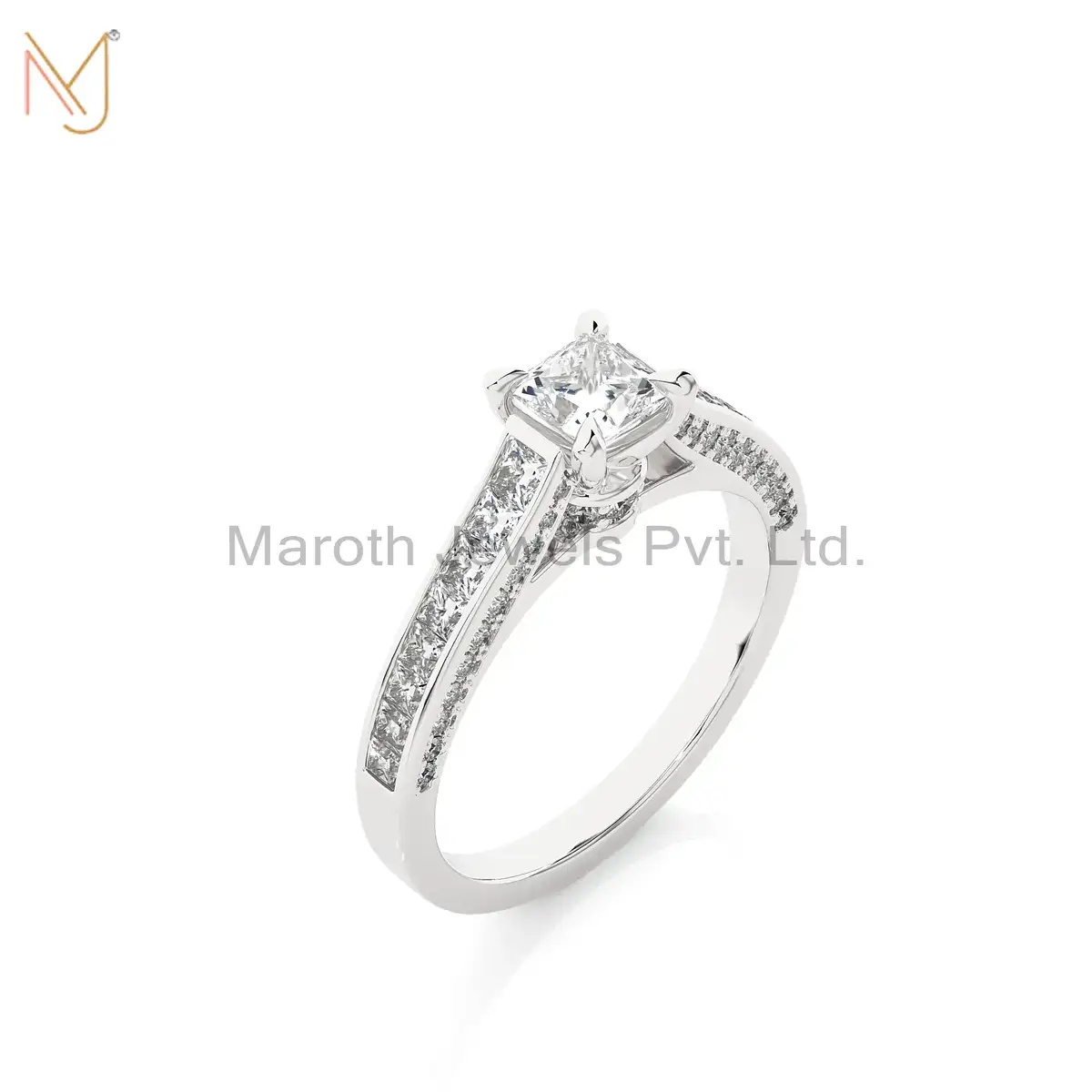 14K Yellow Gold Moissanite Diamond Princess Round Cut Ring Manufacturer