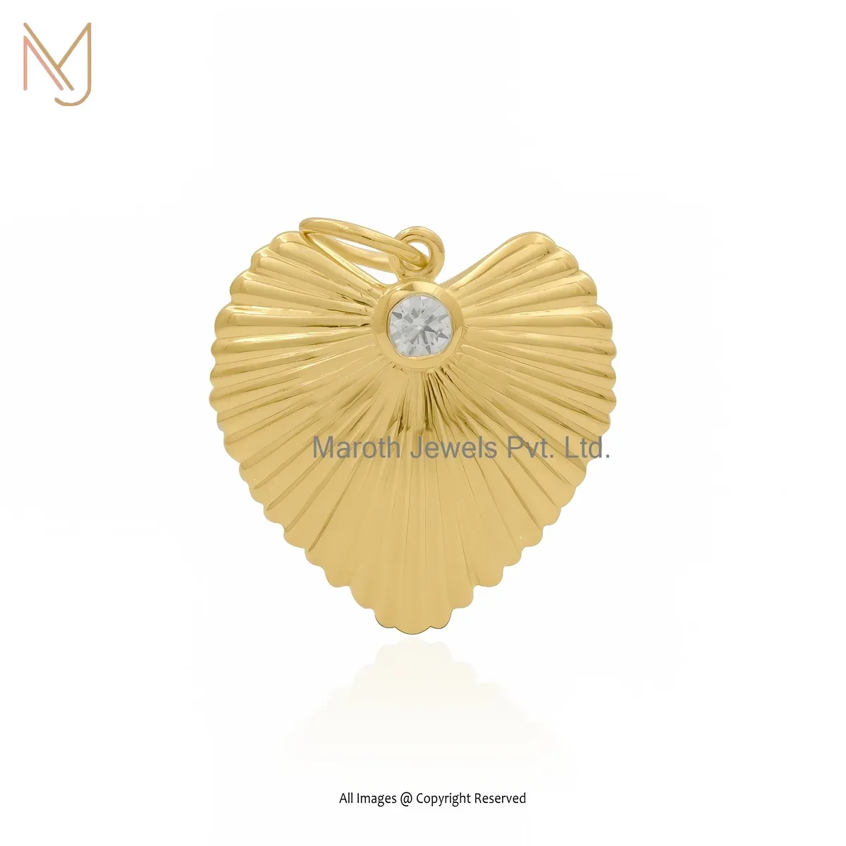 14K Yellow Gold Moissanite Fluted Heart Pendant Manufacturer