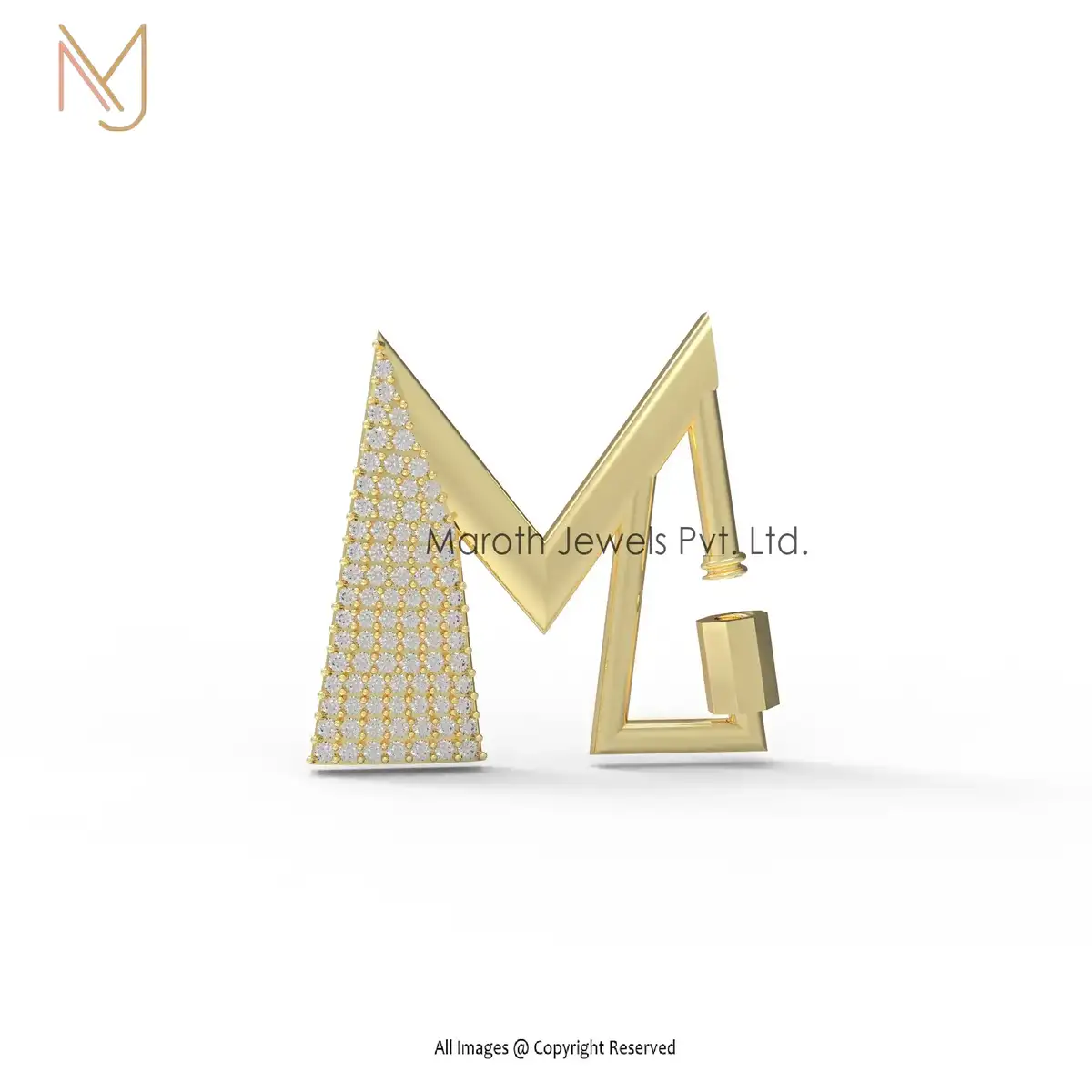 Private Label 925 Silver Pave Diamond M Letter Carabiner Lock Finding Jewelry