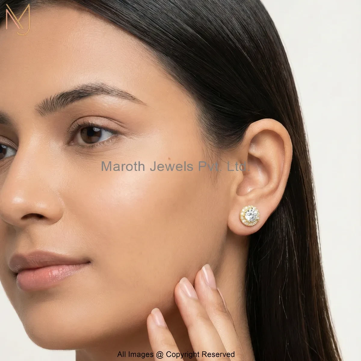 Wholesale 14K Yellow Gold Cubic Zircon Lab Grown Diamond Round Halo Studs Earrings