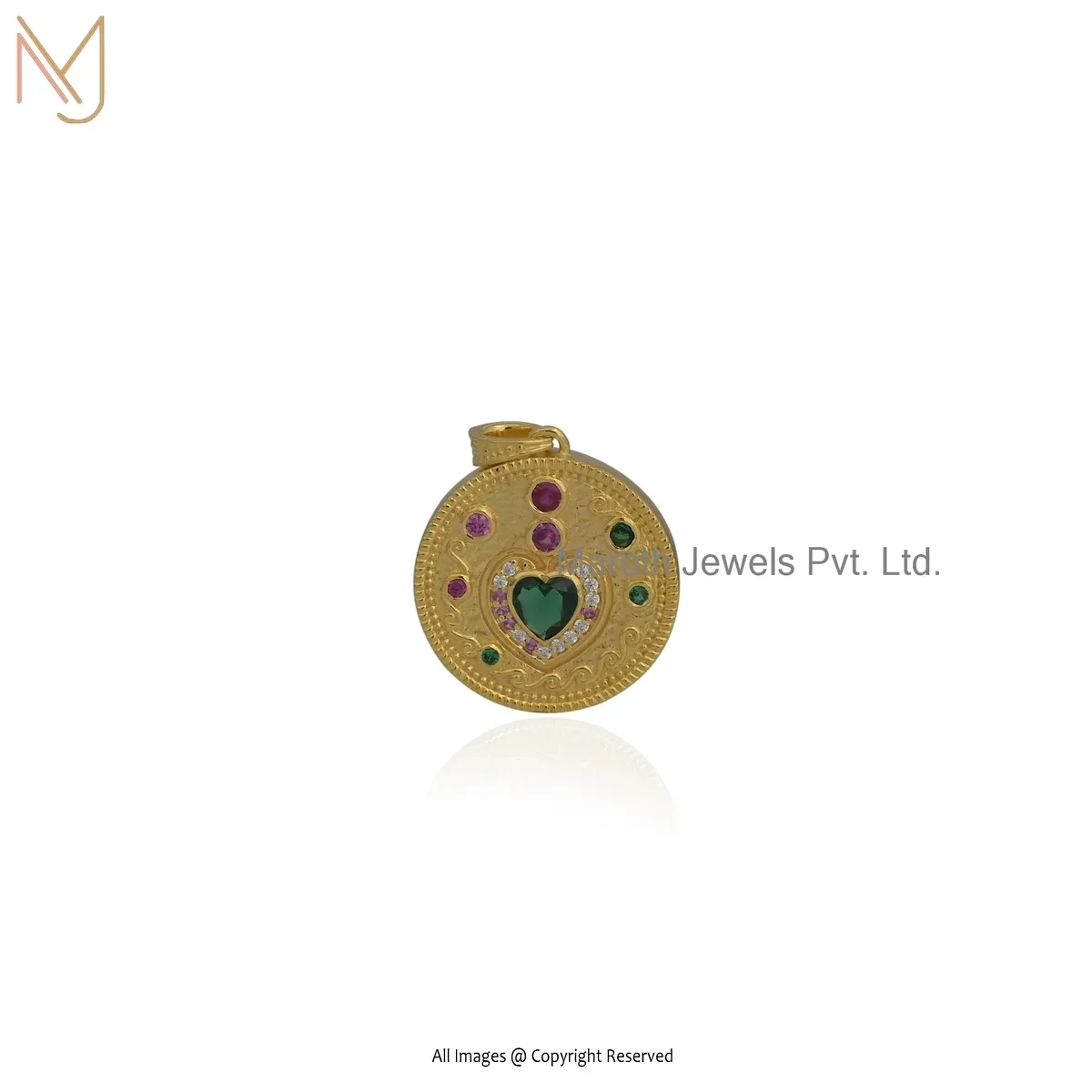 14K Yellow Gold Multi Gemstone Disc Pendant Jewelry Supplier