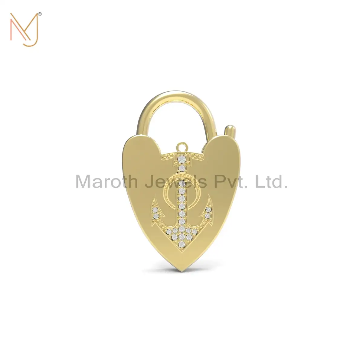925 Silver Yellow Gold Plated Diamond Heart Padlock Pendant Custom Jewelry