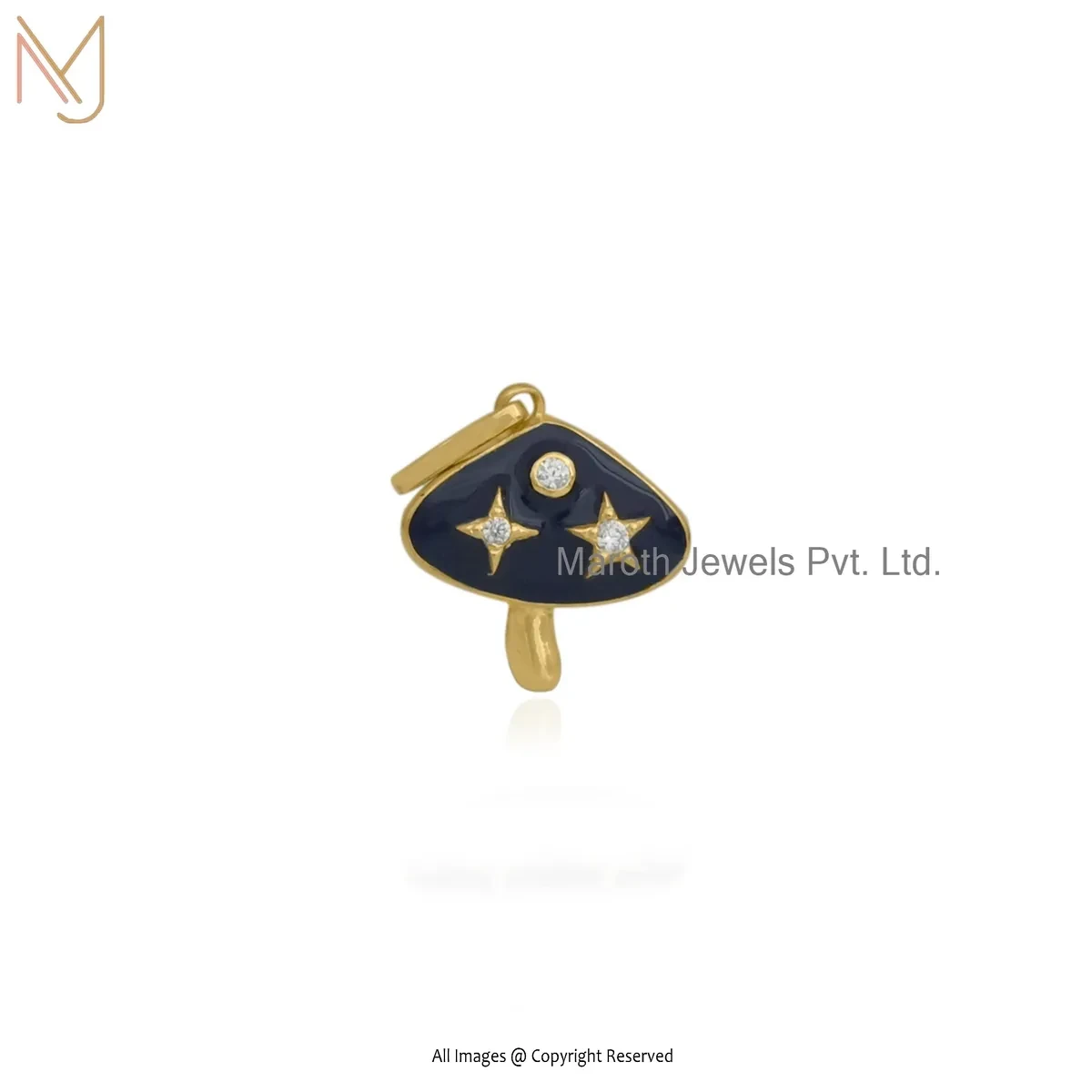Wholesale 925 Silver Yellow Gold Plated Cubic Zircon & Blue Enamel Mushroom Pendant