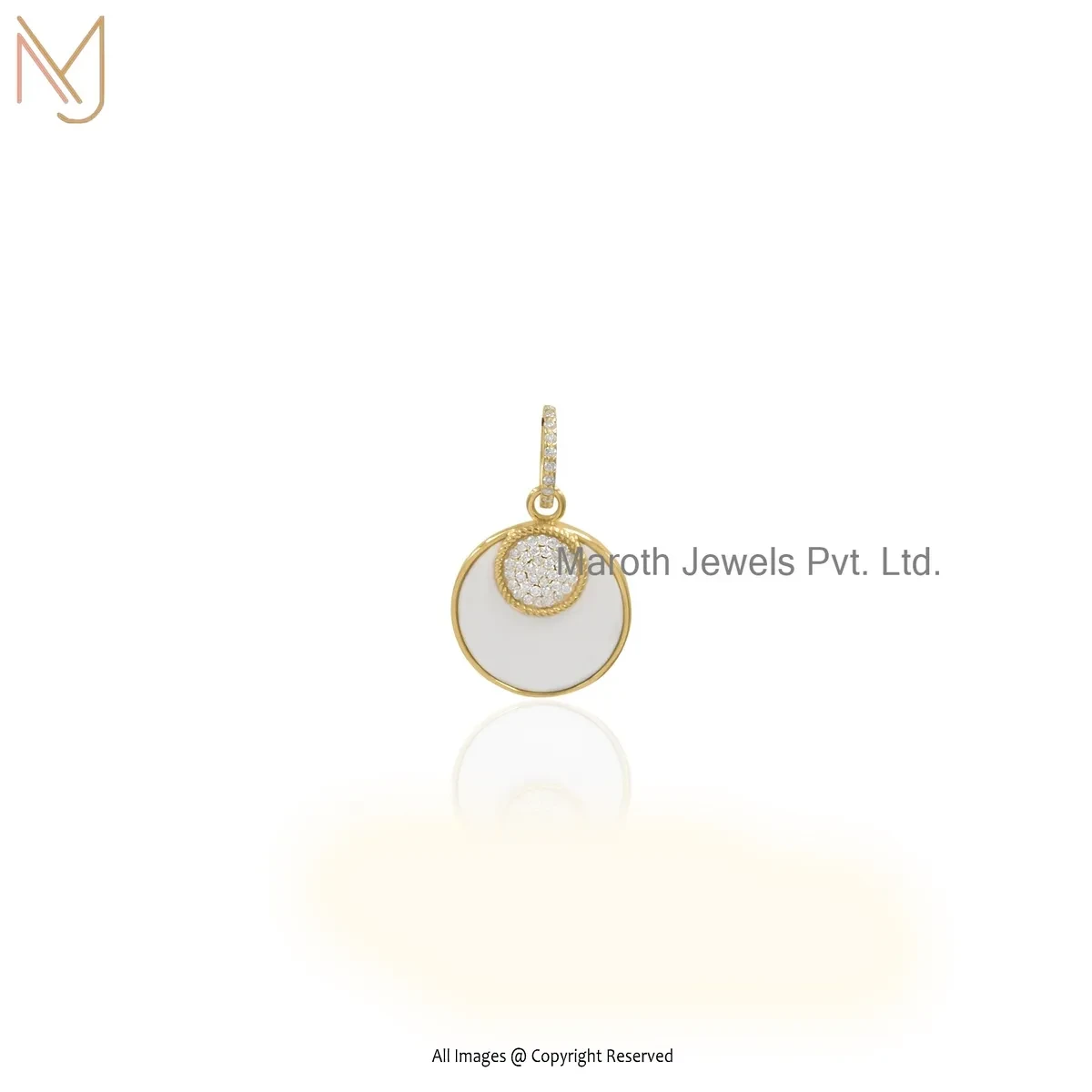 14K Yellow Gold Moissanite & White Coral Gemstone Disc Pendant Manufacturer