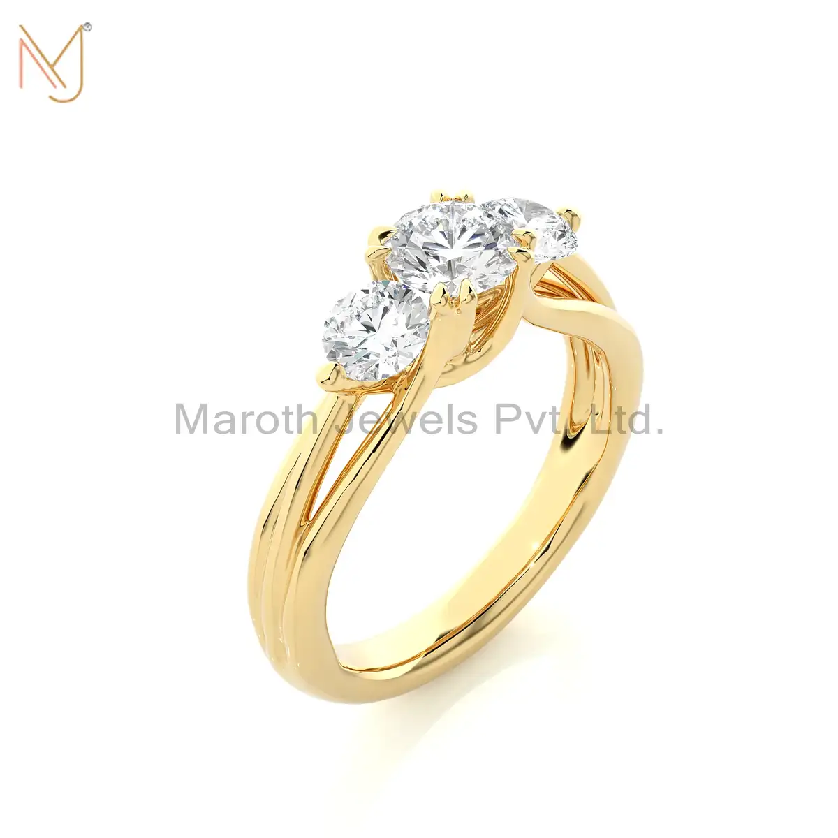 925 Silver Yellow Gold Moissanite Diamond Round Cut Ring Jewelry Manufacturer