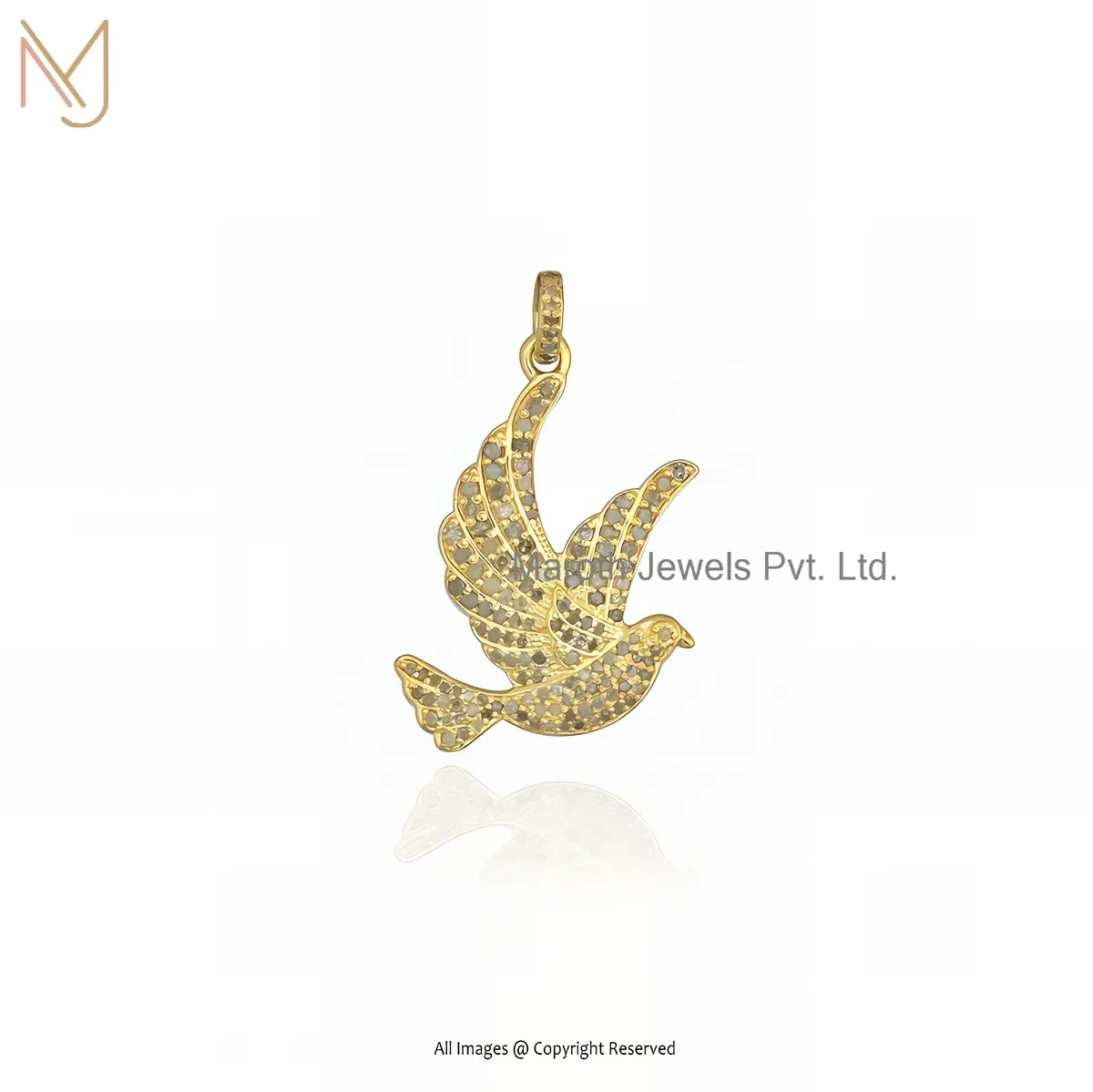 14K Yellow Gold Pave Diamond Bird Pendant Jewelry Supplier