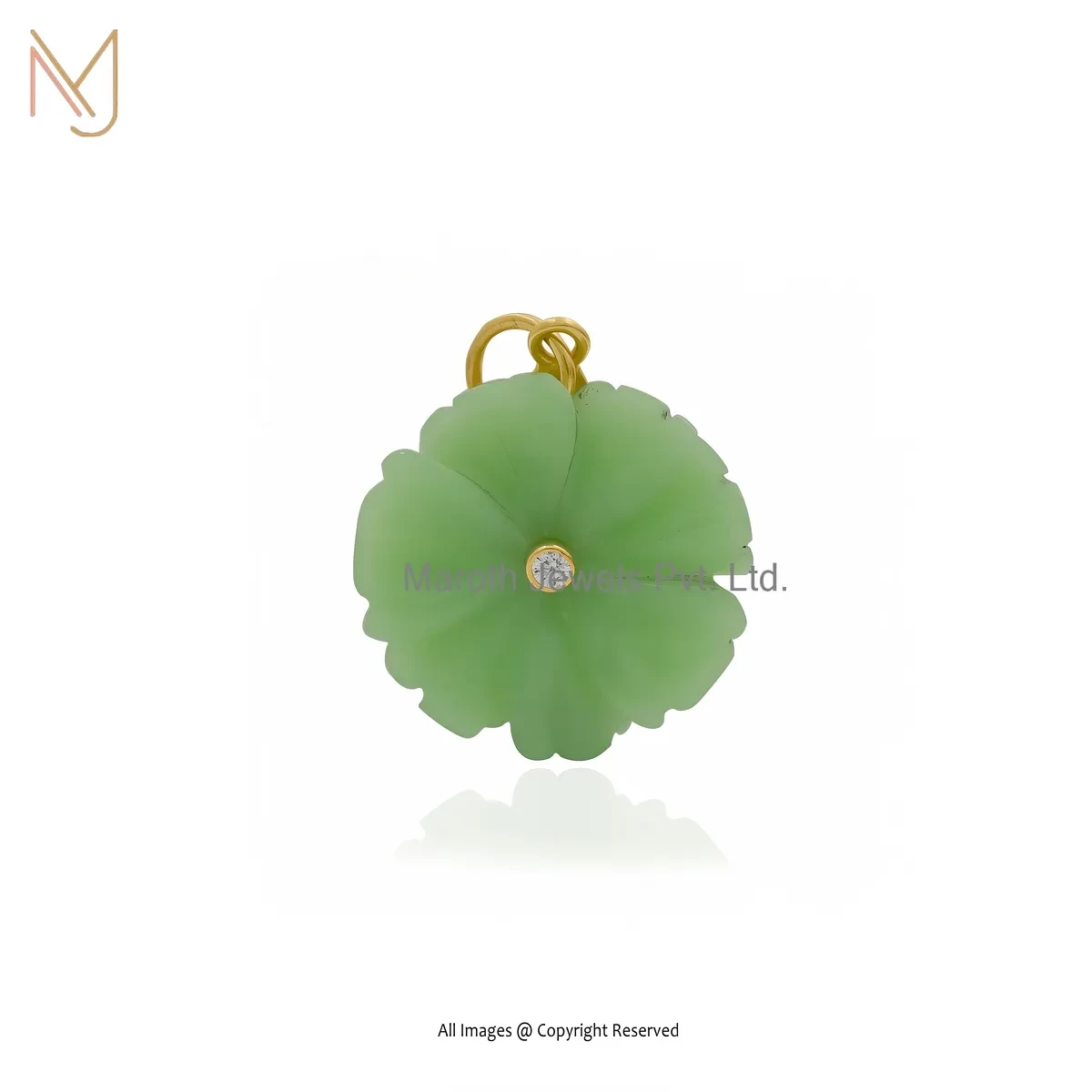 Wholesale 14K Yellow Gold Cubic Zircon & Green Opal Flower Pendant