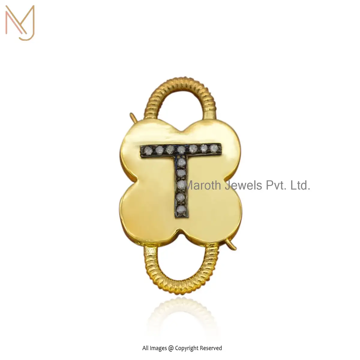 14K Yellow Gold Rhodium Plated Padlock T Initial  Vintage Jewelry Manufacurer