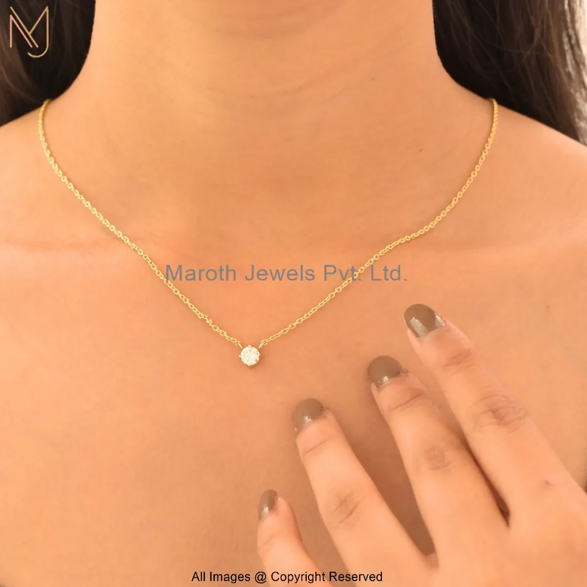 14K Yellow Gold Moissanite Round Bezel-Set Solitaire Pendant Necklace Jewelry Supplier