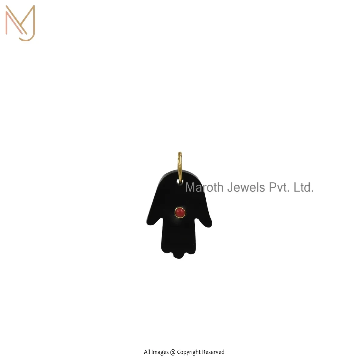 Wholesale 925 Silver Yellow Gold Plated Black Onyx & Red Coral Gemstone Hamsa Pendant