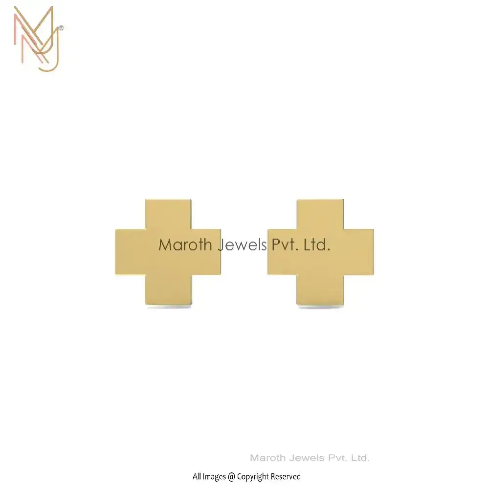 925 Silver Yellow Gold Plated Cross Desing Stud Earring Jewelry Manufacturer