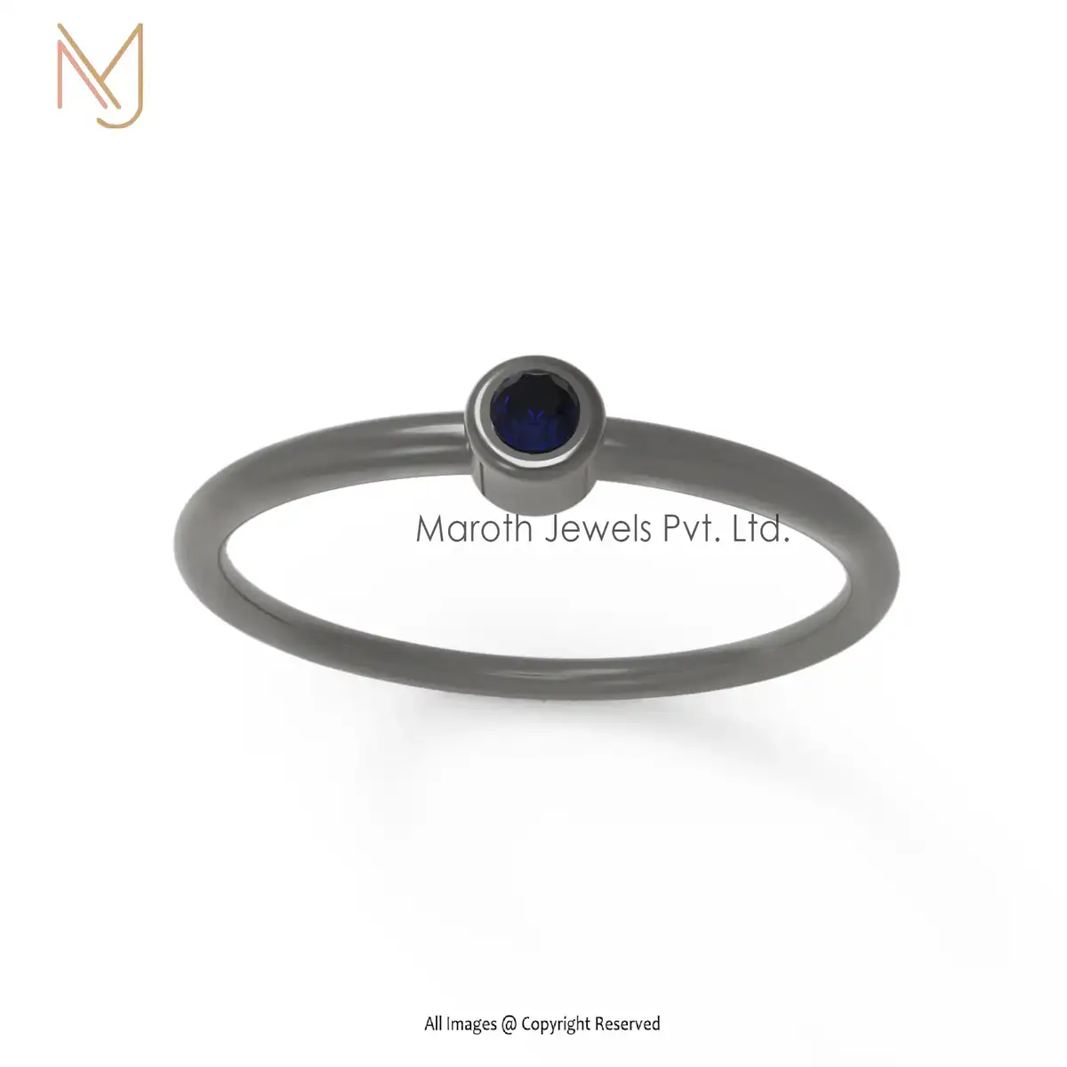 925 Sterling Silver Yellow Gold Plated Blue Sapphire Band Ring Jewelry Manufacturer