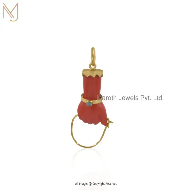 925 Silver Yellow Gold Plated Black Onxy & Cubic Zircon Gemstone Figa Pendant Custom Jewelry