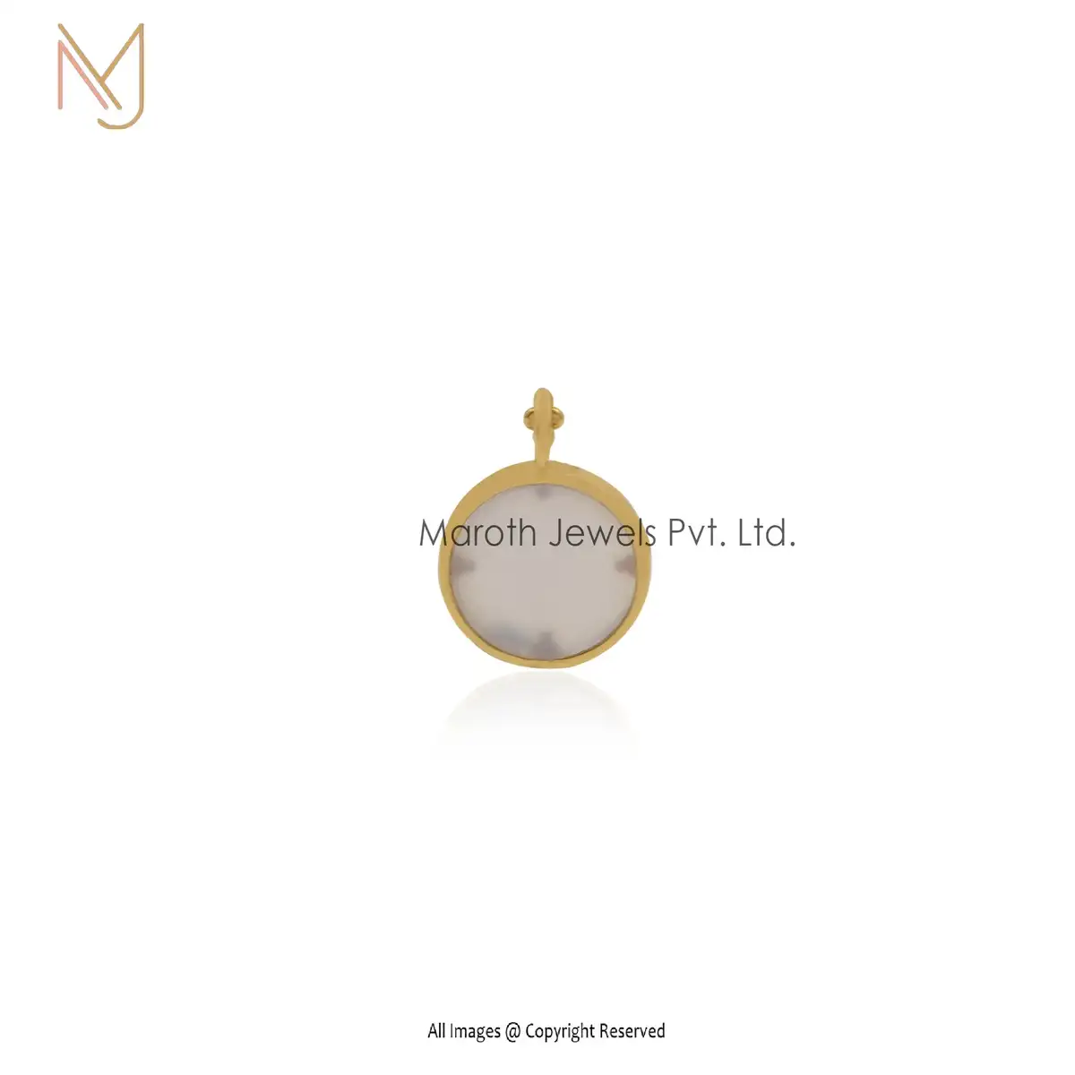 925 Silver Yellow Gold Transparent Blue Chalcedony Disc Pendant Jewelry Supplier