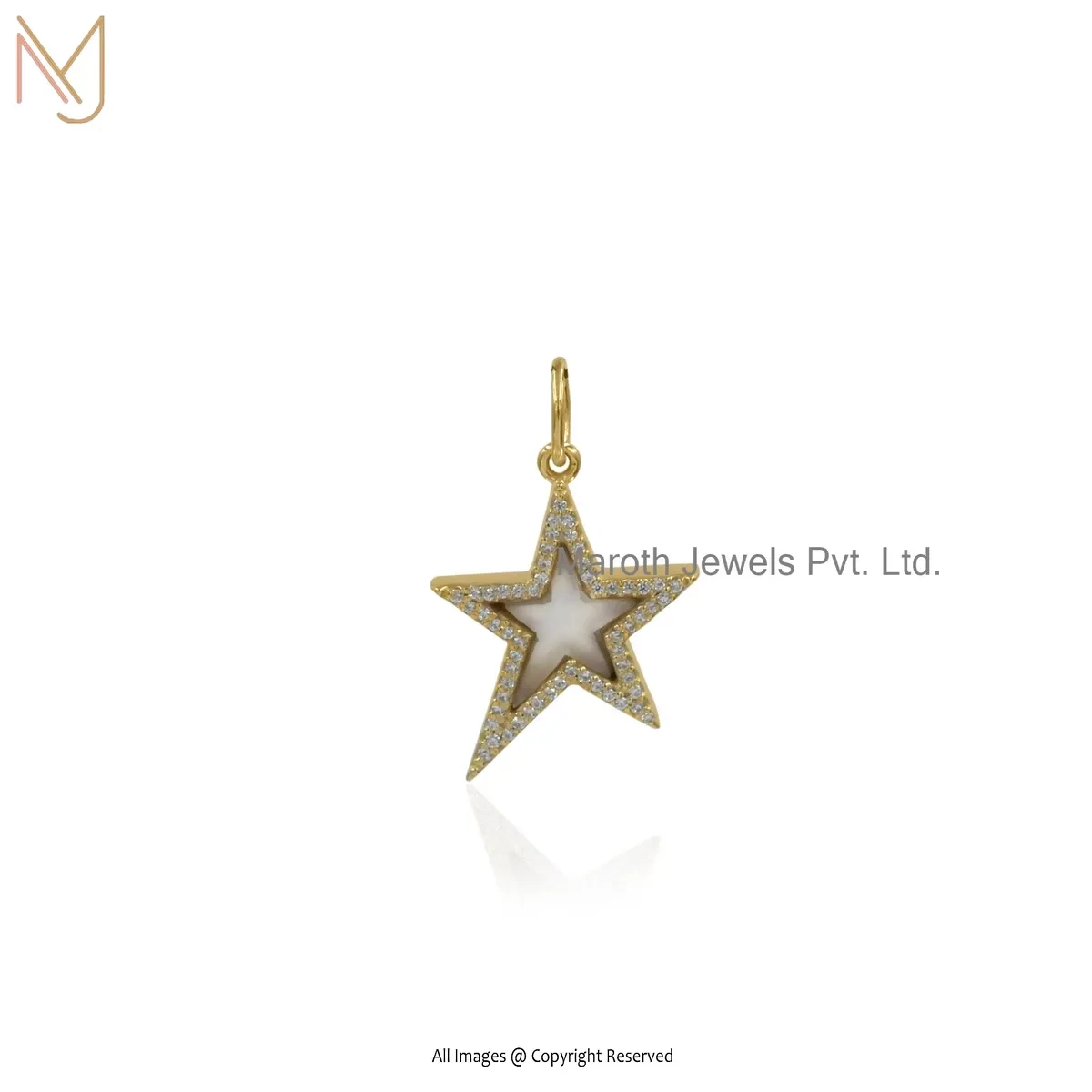 Wholesale 925 Silver Yellow Gold Plated Cubic Zircon & Moonstone Gemstone Star Pendant