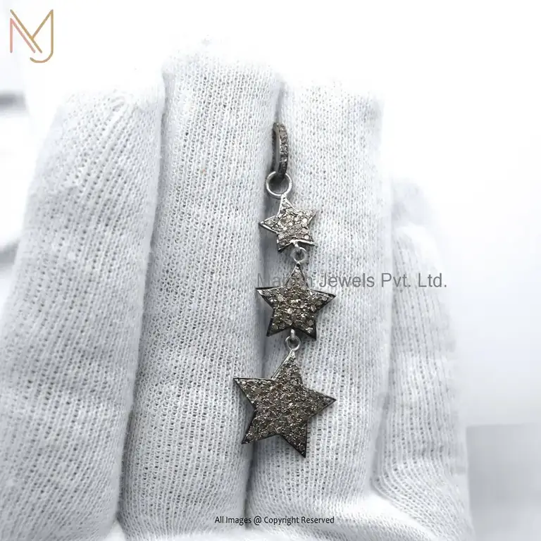 14K White Gold Pave Diamond Star Pendant Manufacturer