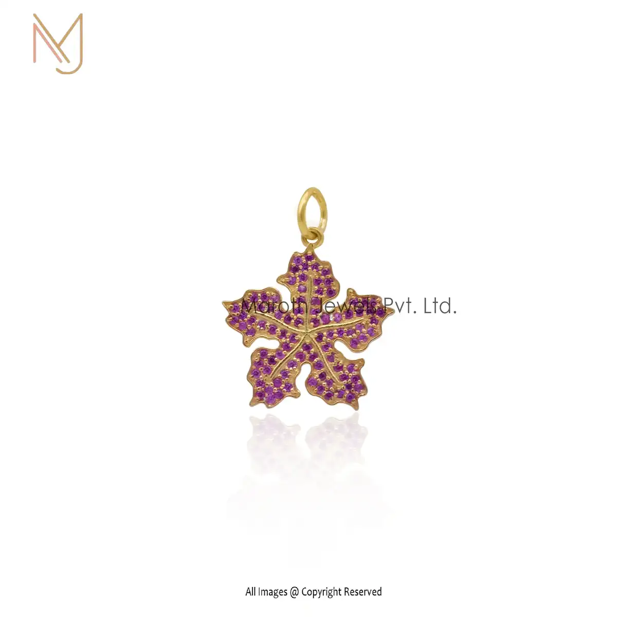 Wholesale 14K Yellow Gold Pink Cubic Zircon Flower Pendant Jewelry