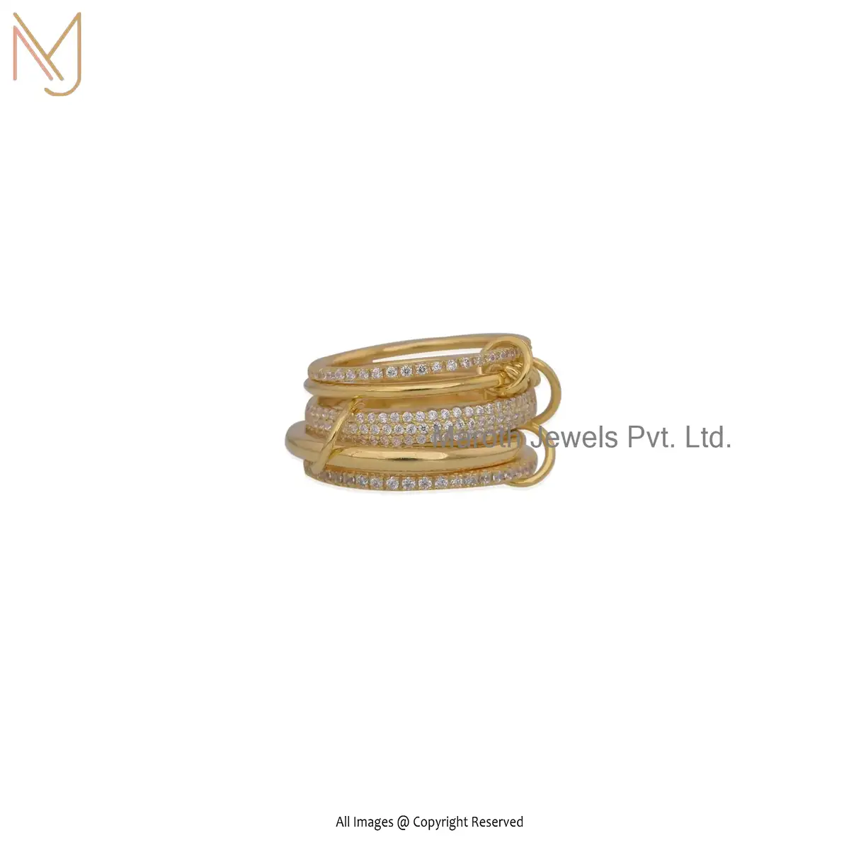 Wholesale 925 Silver Yellow Gold Plated Cubic Zircon Connected Ring Jewelry