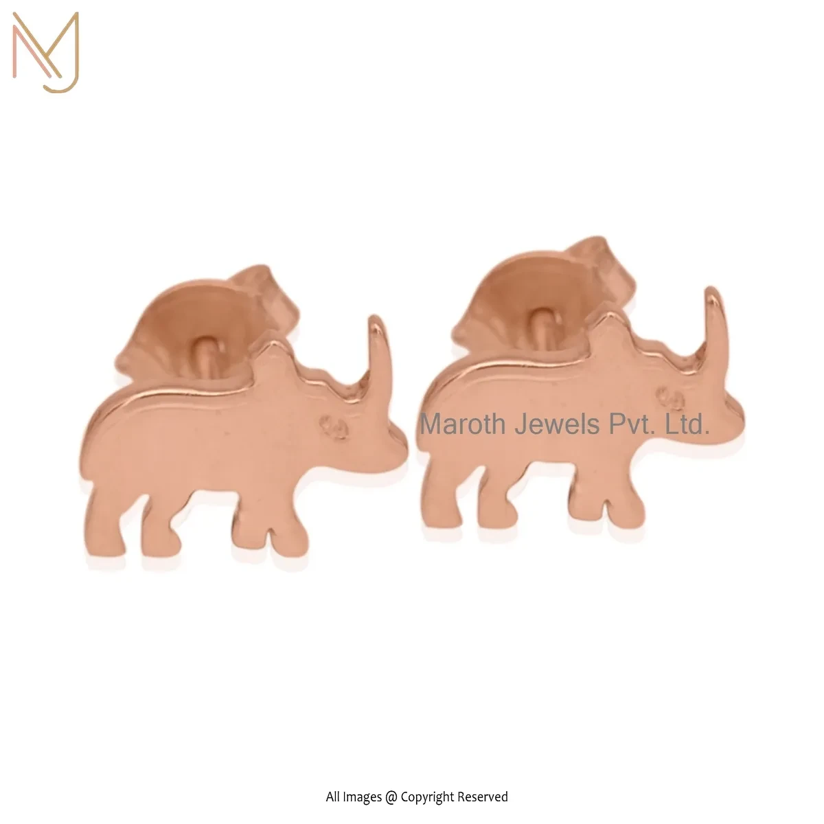 925 Silver Rose Gold Plated Rhino Stud Earrings Jewelry Supplier