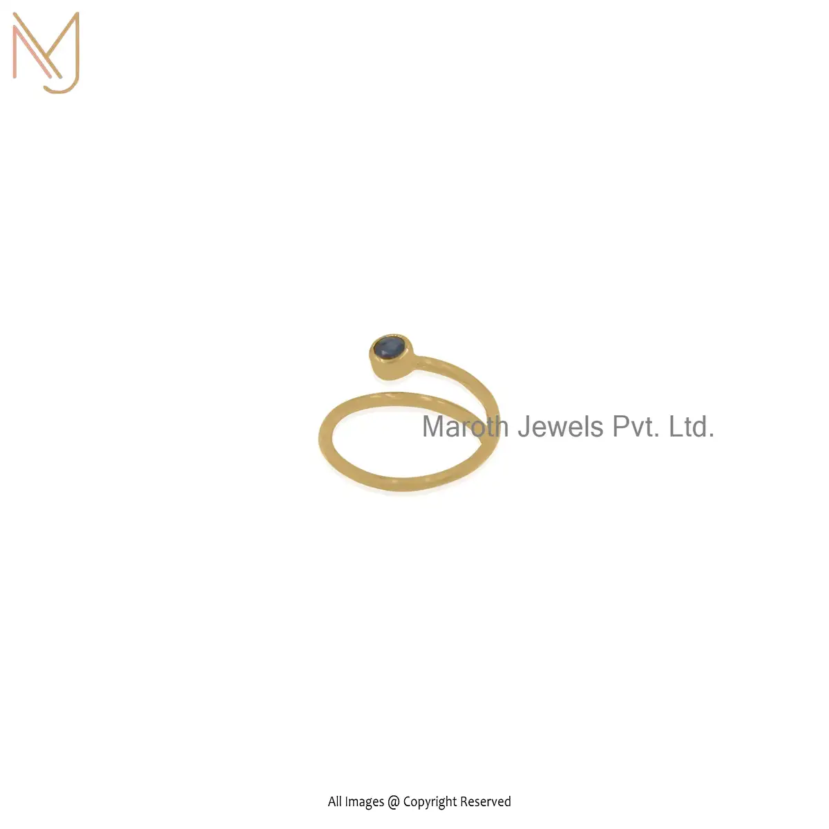 Private Label 14k Yellow Gold Plated Blue Sapphire Band Ring