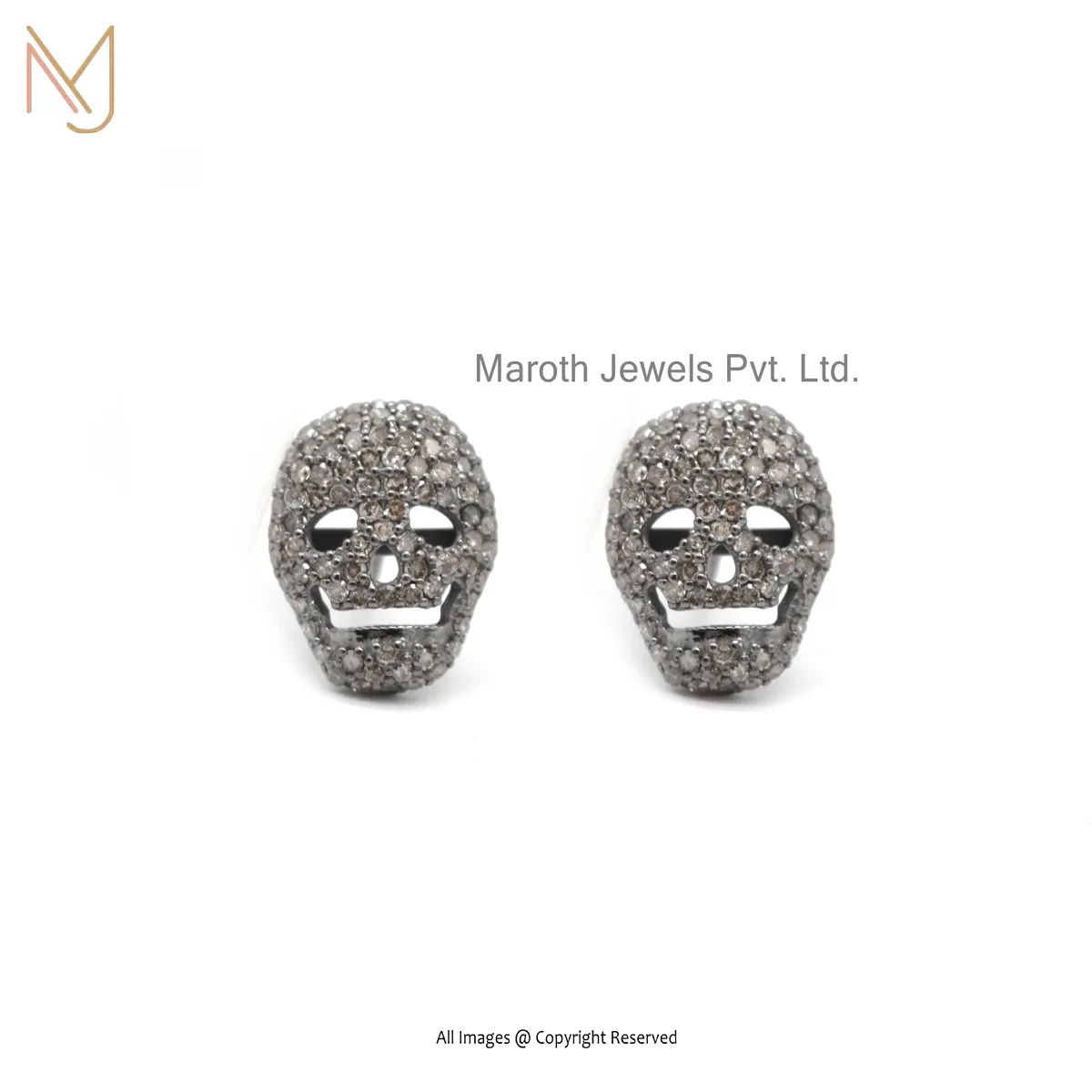 14K White Gold Pave Diamond Skull Stud Earring Jewelry Supplier