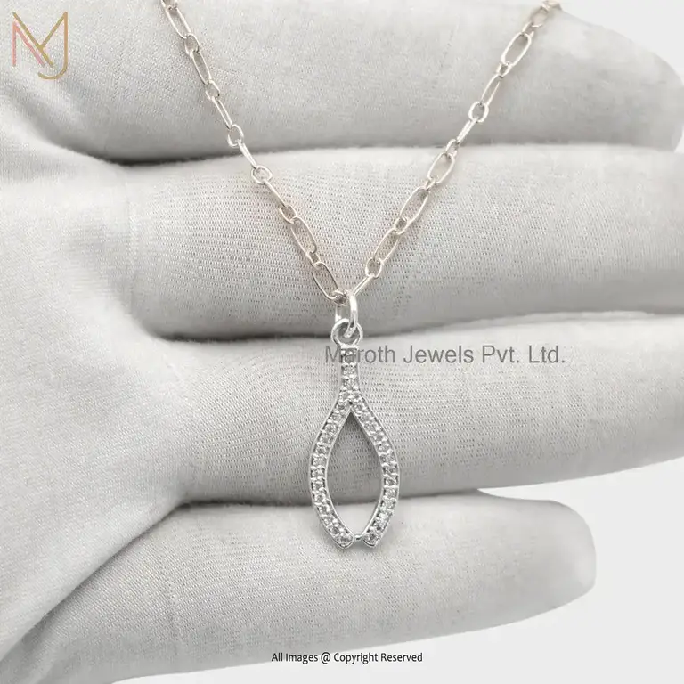 925 Silver White Gold Plated Pave Diamond Wishbone Pendant Jewelry Supplier