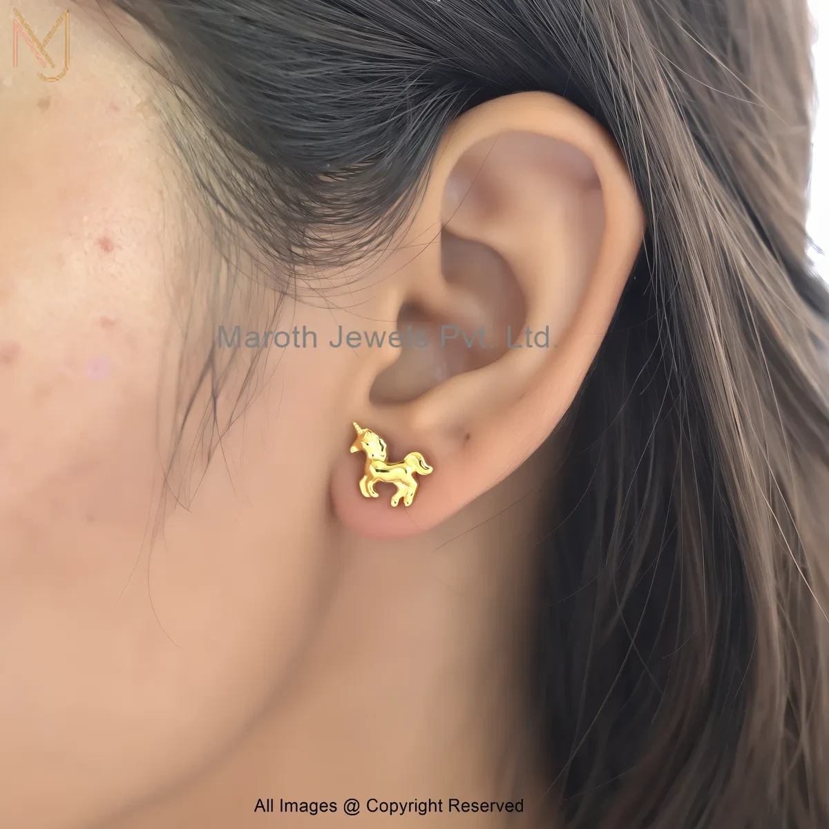 14K Yellow Gold Horse Stud Earring Custom Jewelry