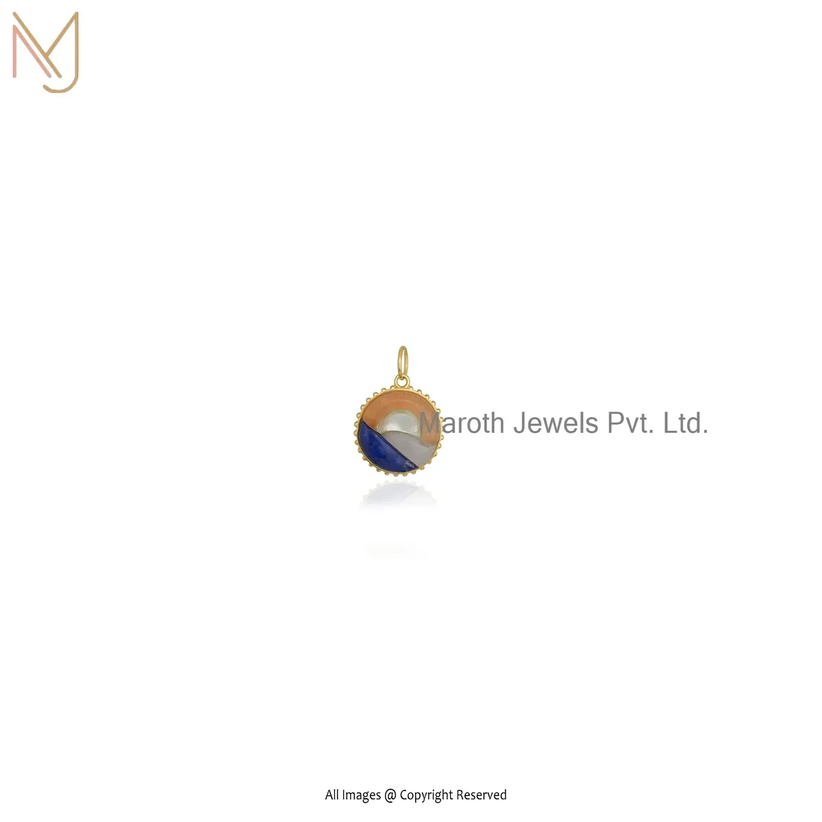 925 Silver Yellow Gold Plated Gemstone Round Disc Pendant Manufacturer