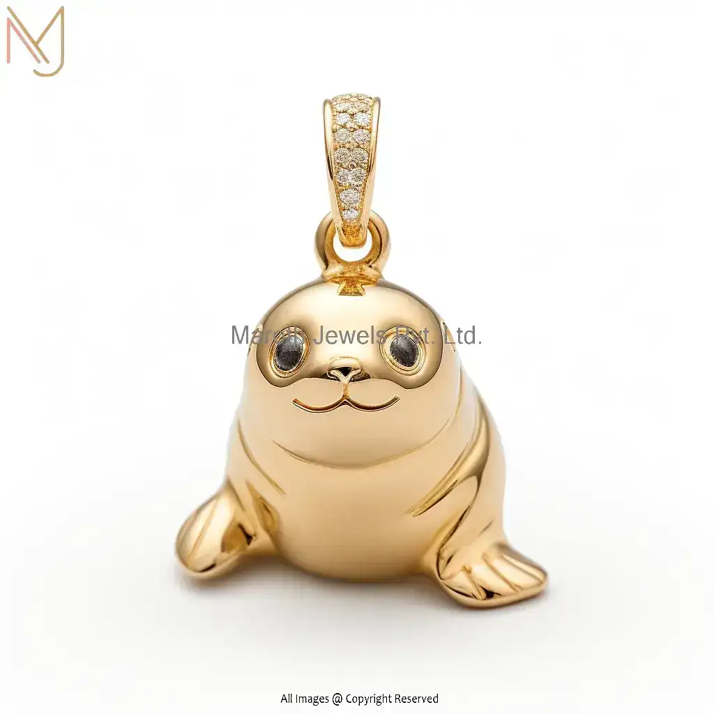 925 Silver Yellow Gold Plated Moissanite Sea Lions Pendant Jewelry USA