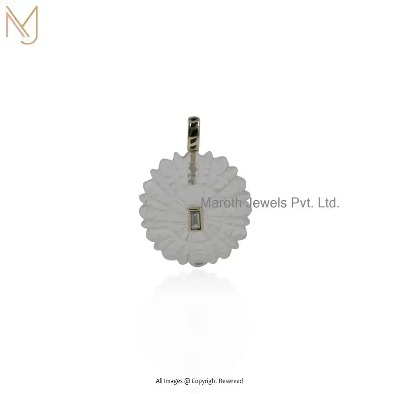 9K Yellow Gold Clear Quartz & Cubic Zircon Black Enamel Oval Pursin Pendant