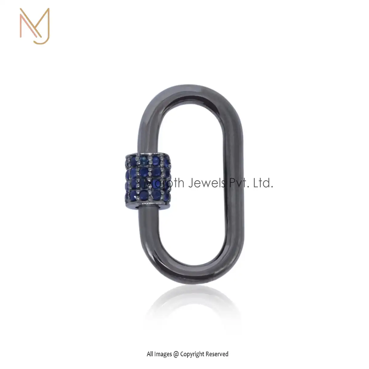 925 Silver Black Rhodium Plated Blue Sapphire Gemstone Carabiner Lock Jewelry Supplier