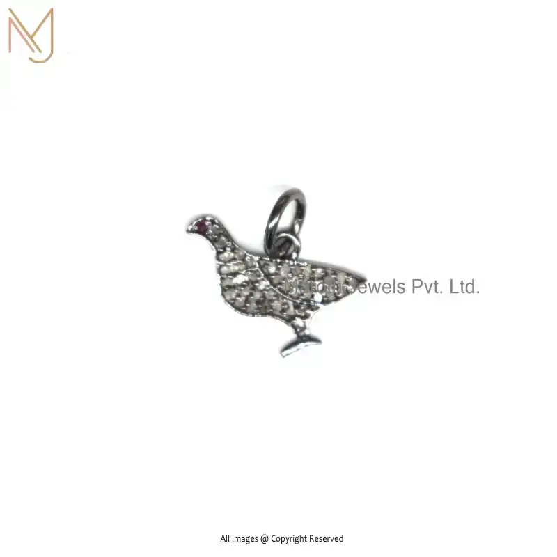 925 Silver Black Rhodium Plated Pave Diamond Ruby Gemstone Charms Pendant Jewelry Supplier