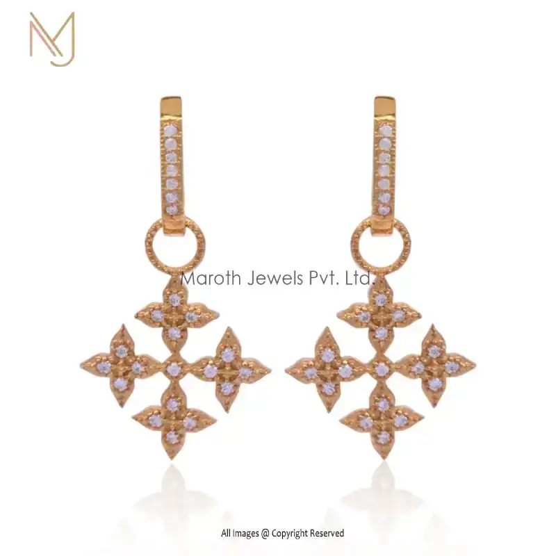 925 Silver Yellow Gold Pave Cubic Zircon Hoop Drop Earrings Manufacturer