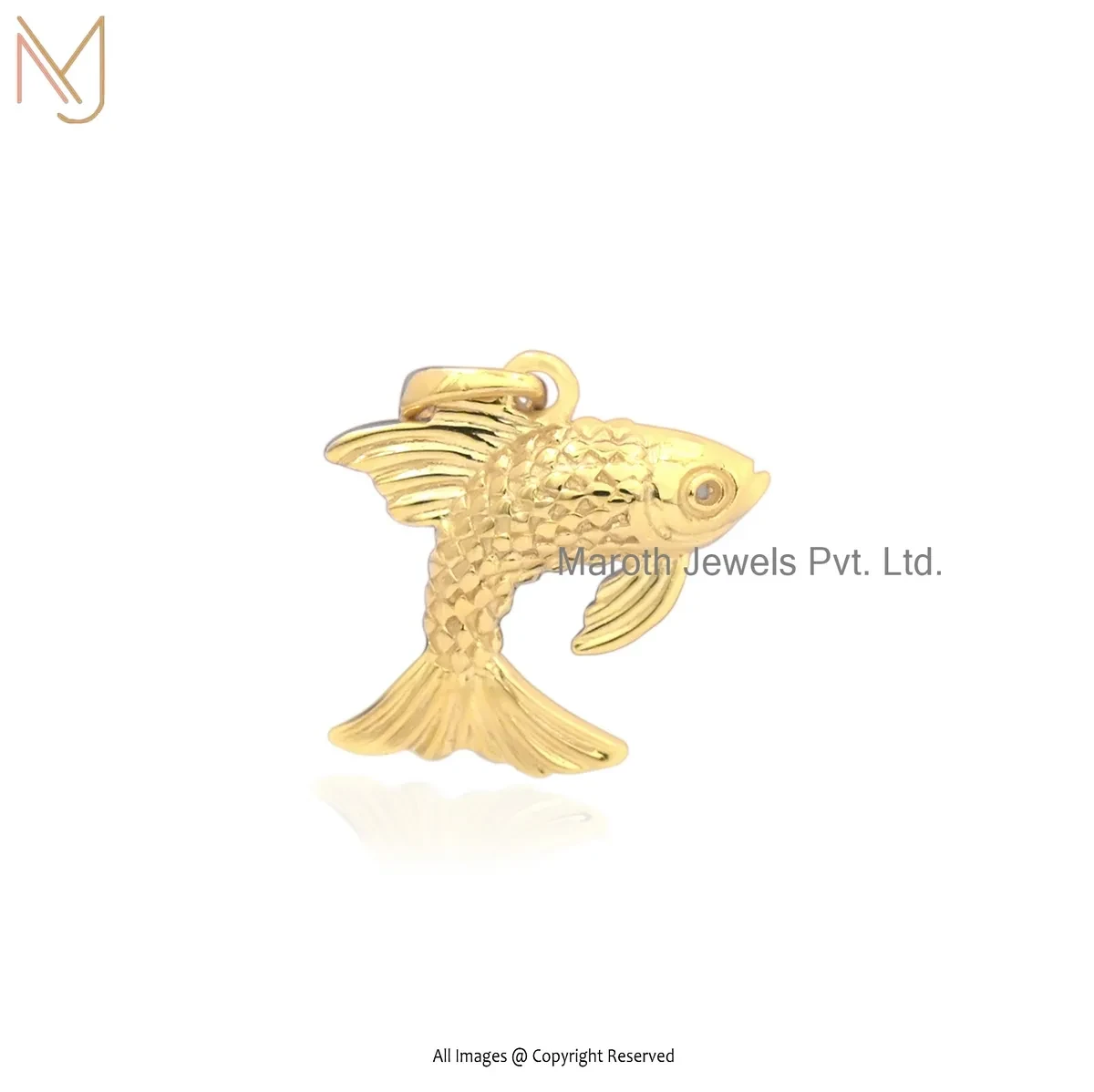 925 Silver Yellow Gold Plated Fish Charm Pendant Custom Jewelry