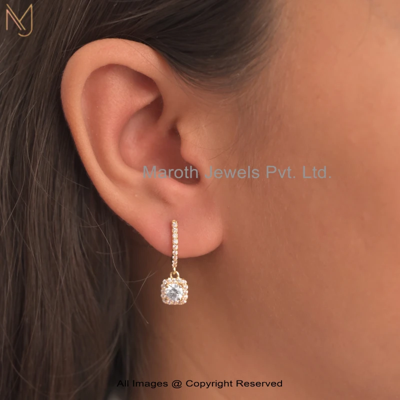 9K Yellow Gold Cubic Zircon Radiant Diamond Dangle Earring Jewelry Supplier