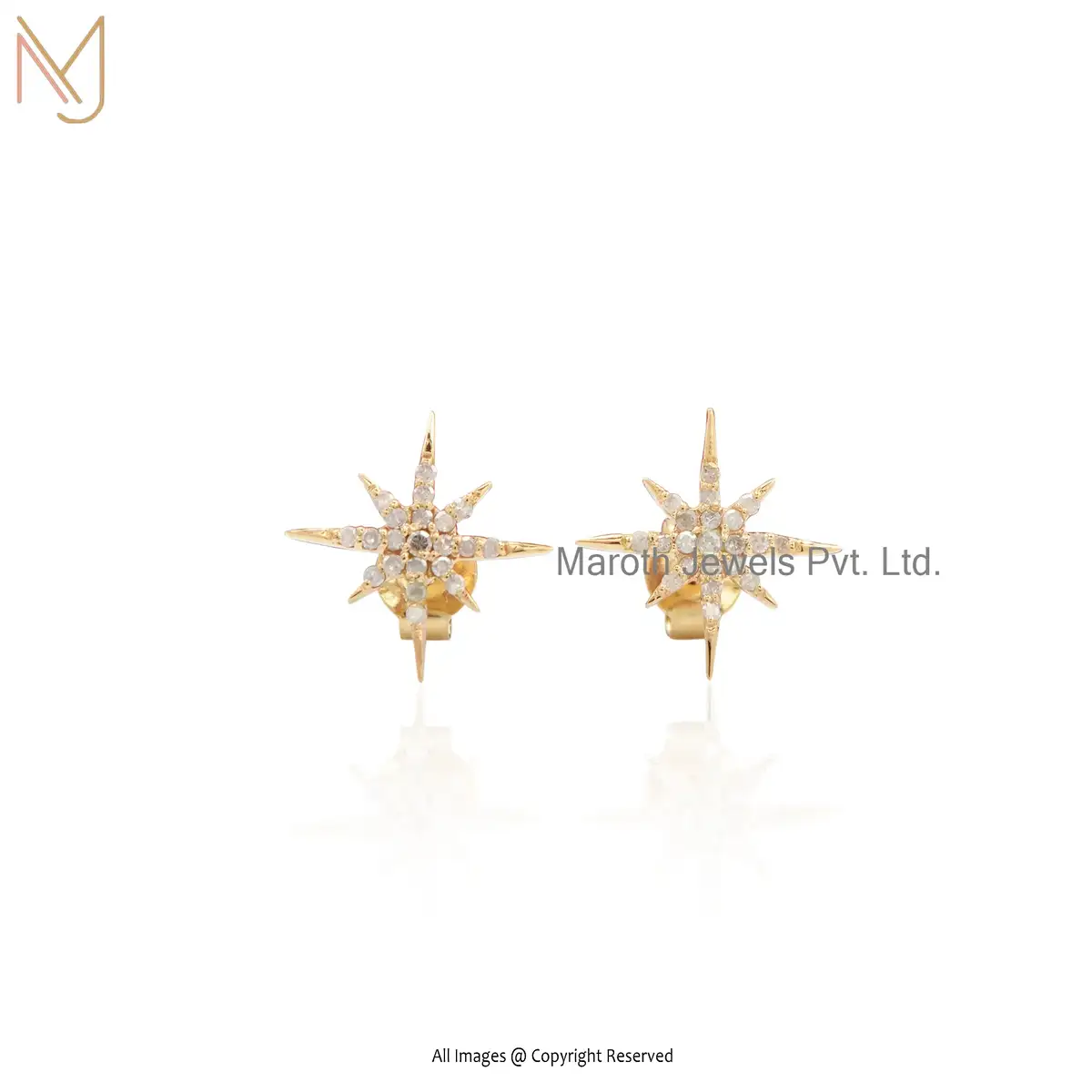 14K Yellow Gold Cubic Zircon Celestial Stud Earrings Jewelry Supplier