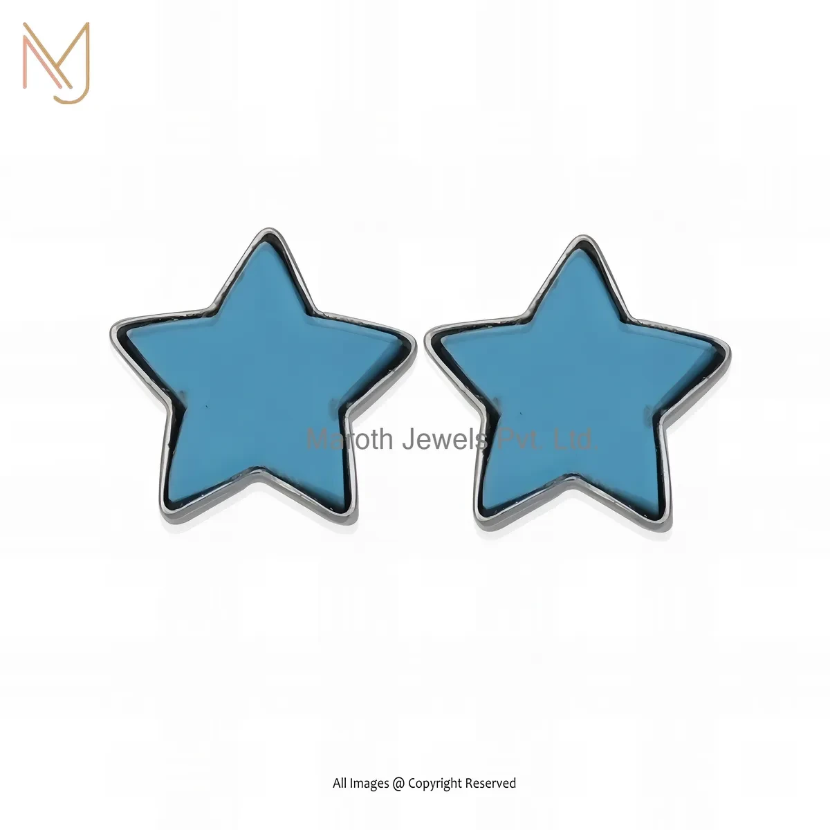 14K White Gold Turquoise Star Desgin Earring Jewelry Suppler