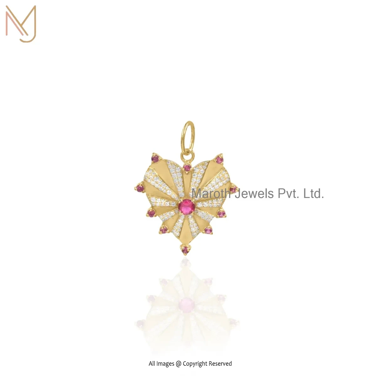 925 Silver Rose Gold Plated Ruby & Moissanite Heart Pendant Jewelry Supplier