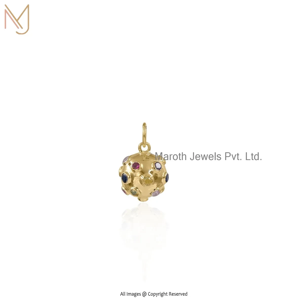 14K Yellow Gold Multi Gemstone Ball Pendant Manufacturer