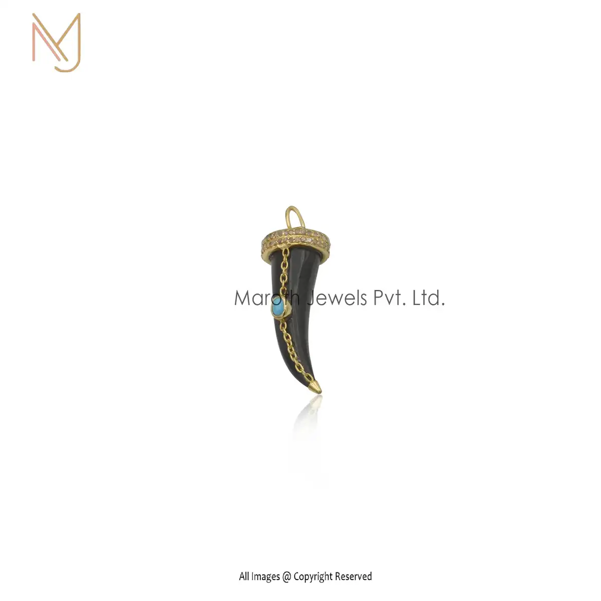 14K Yellow Gold Moonstone Blue Sapphire Horn Pendant Jewery Supplier