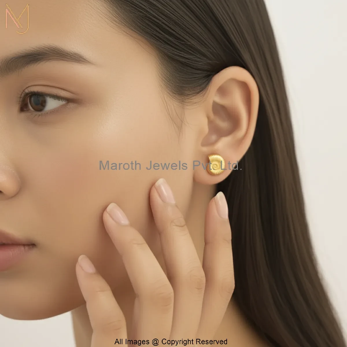 Wholesale 925 Silver Yellow Gold Plated Gold-Toned Ammonite OR Spiral Shell Stud Earrings