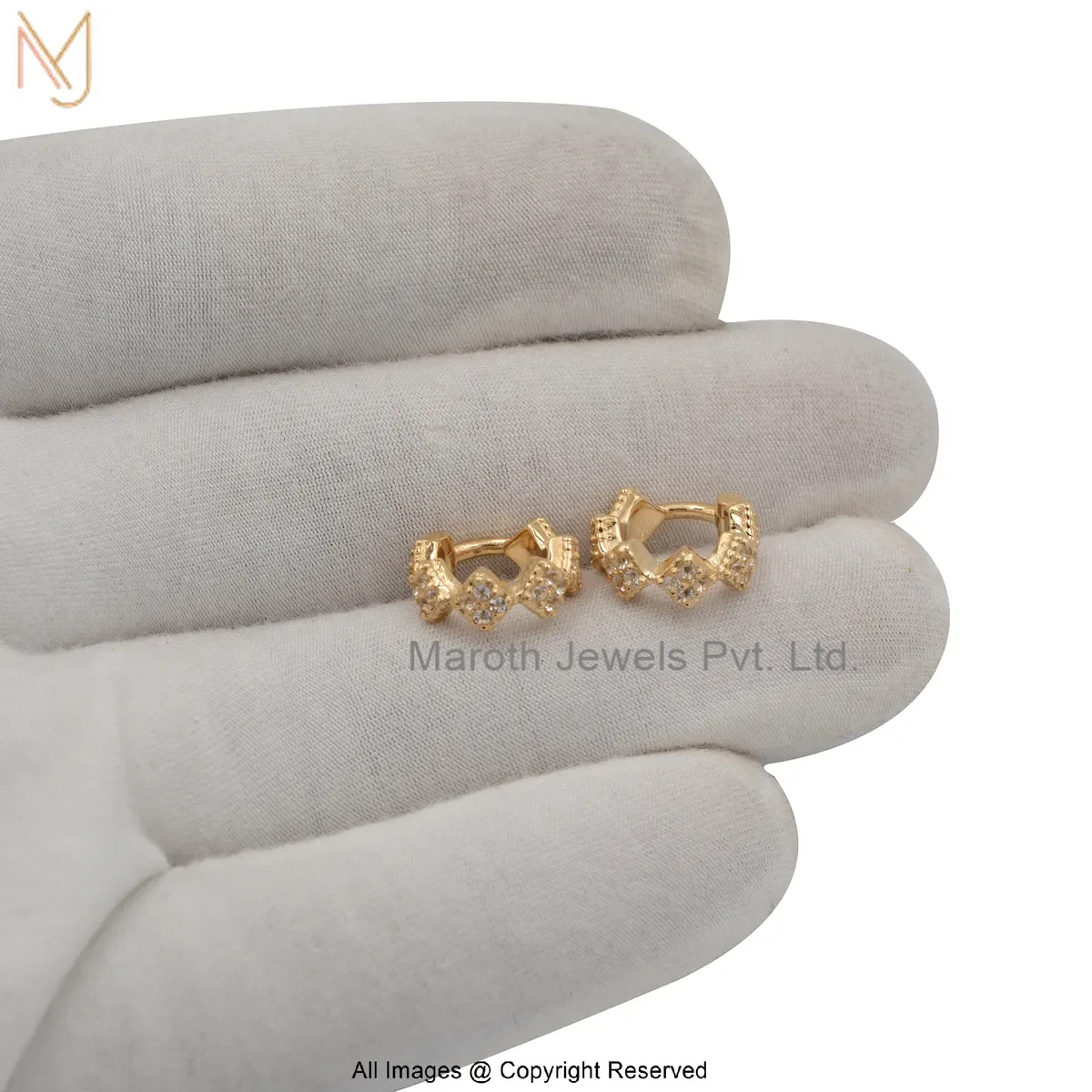 925 Silver Yellow Gold Plated White Topaz Huggies Earring Jewelry Supplier