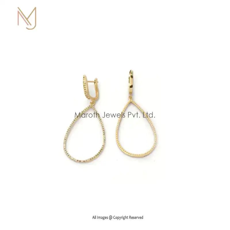 925 Silver Yellow Gold Plated Pave Diamond Drop Earrings Jewelry Manufacturer