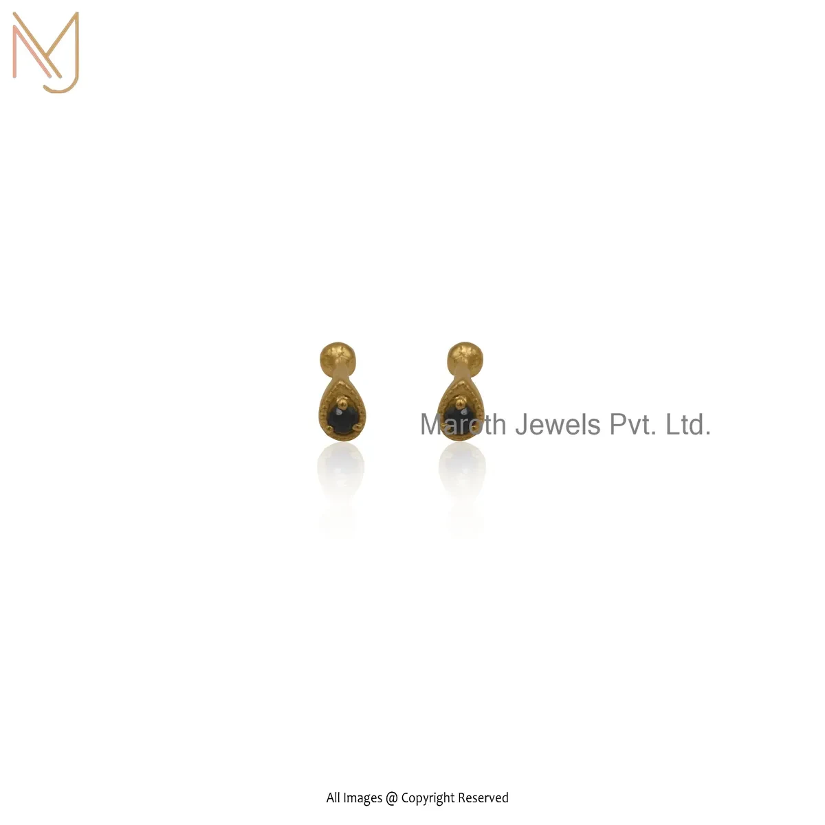 14K Yellow Gold Black Spinel Teardrop Stud Earring Jewelry Supplier